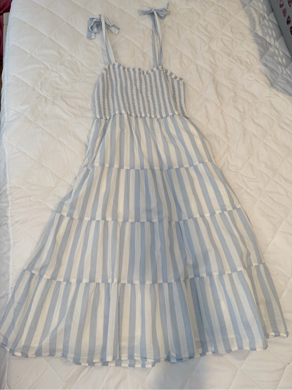 J Crew Blue and White Striped Tie-Shoulder Sundress
